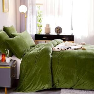 🆕 Olive Green Velvet Luxury Duvet Set Bedding High End Hotel Vibes KING